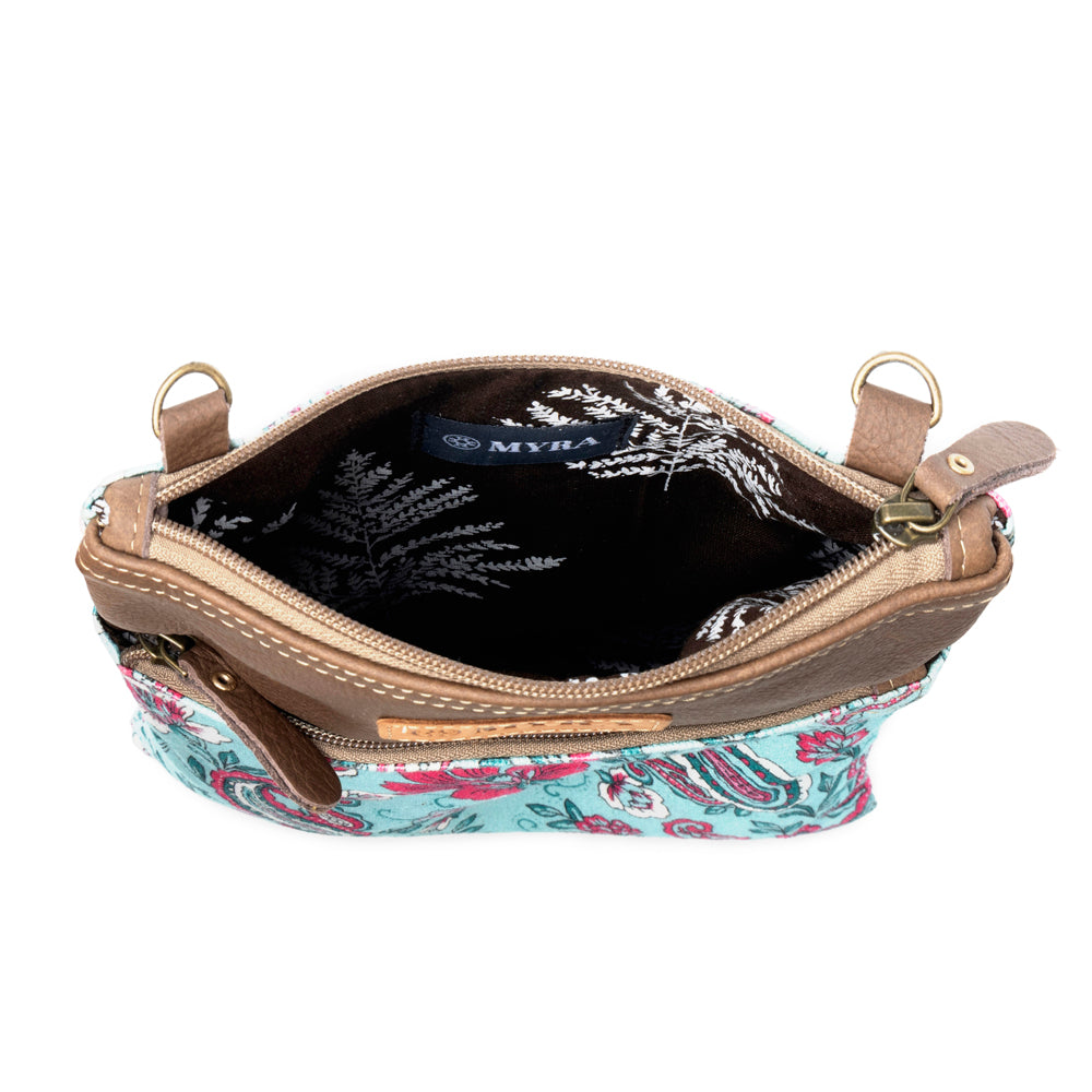 Paisley Spring Floral Crossbody Bag for Women in turquoise with print - Myra USA