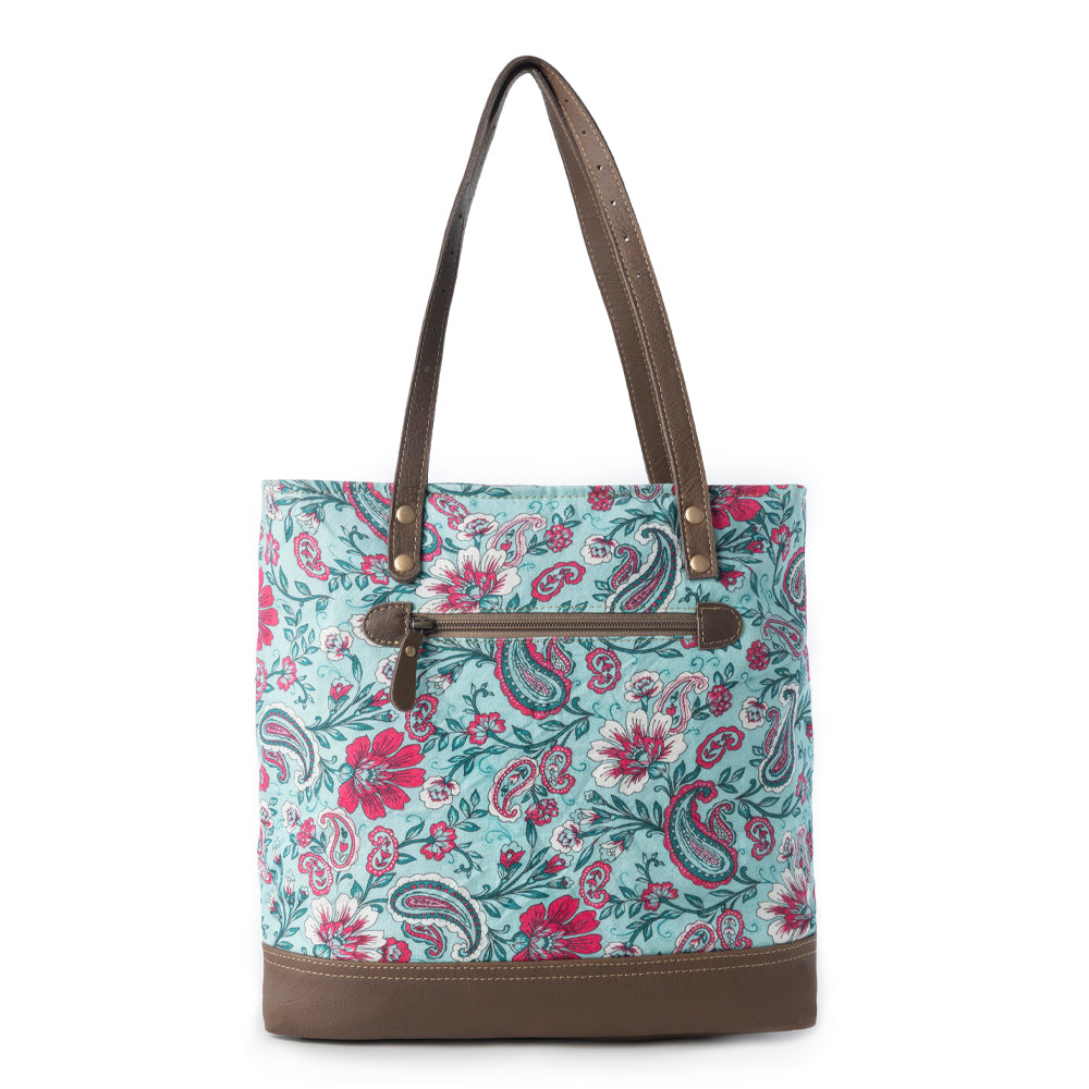 Pinkpaisley upcycled canvas Tote Bag for Women in pink with leather detail - Myra USA