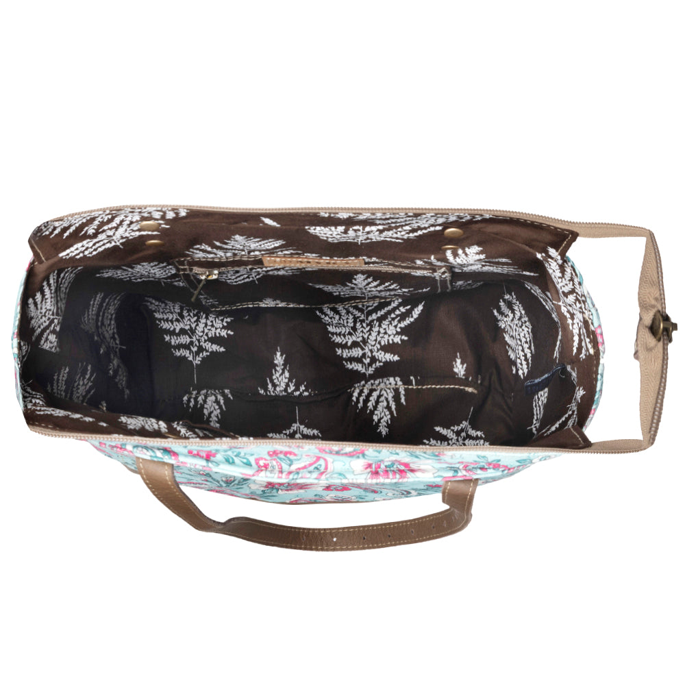Pinkpaisley upcycled canvas Tote Bag for Women in pink with leather detail - Myra USA