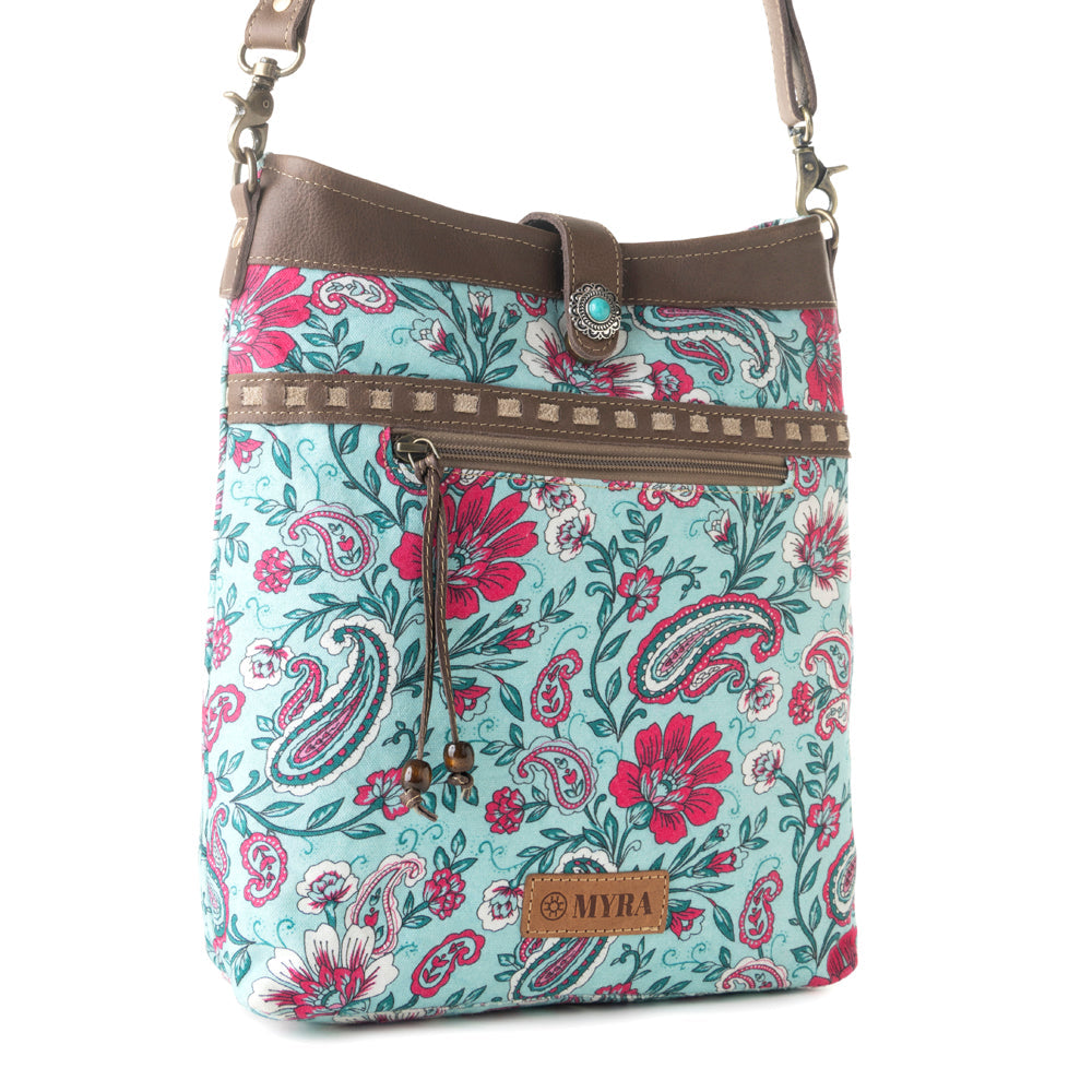 Aspendale upcycled canvas Bag for Women Blue with leather details - Myra USA