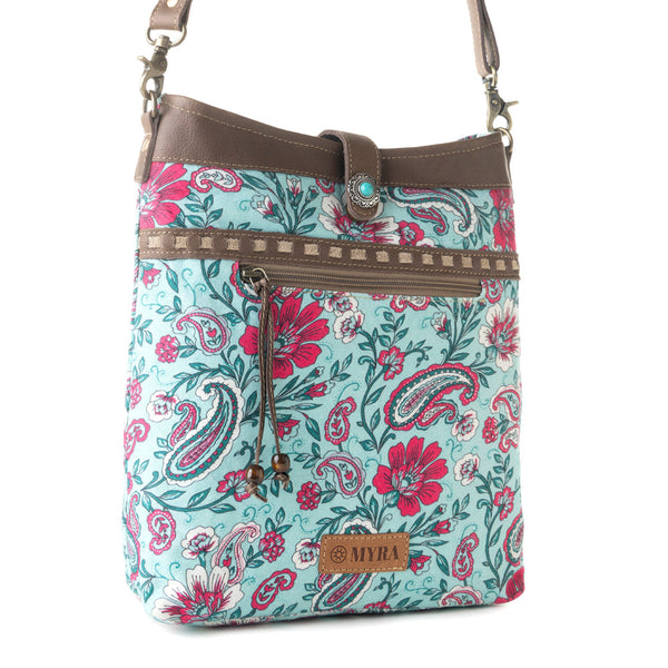 Aspendale upcycled canvas Bag for Women Blue with leather details - Myra USA