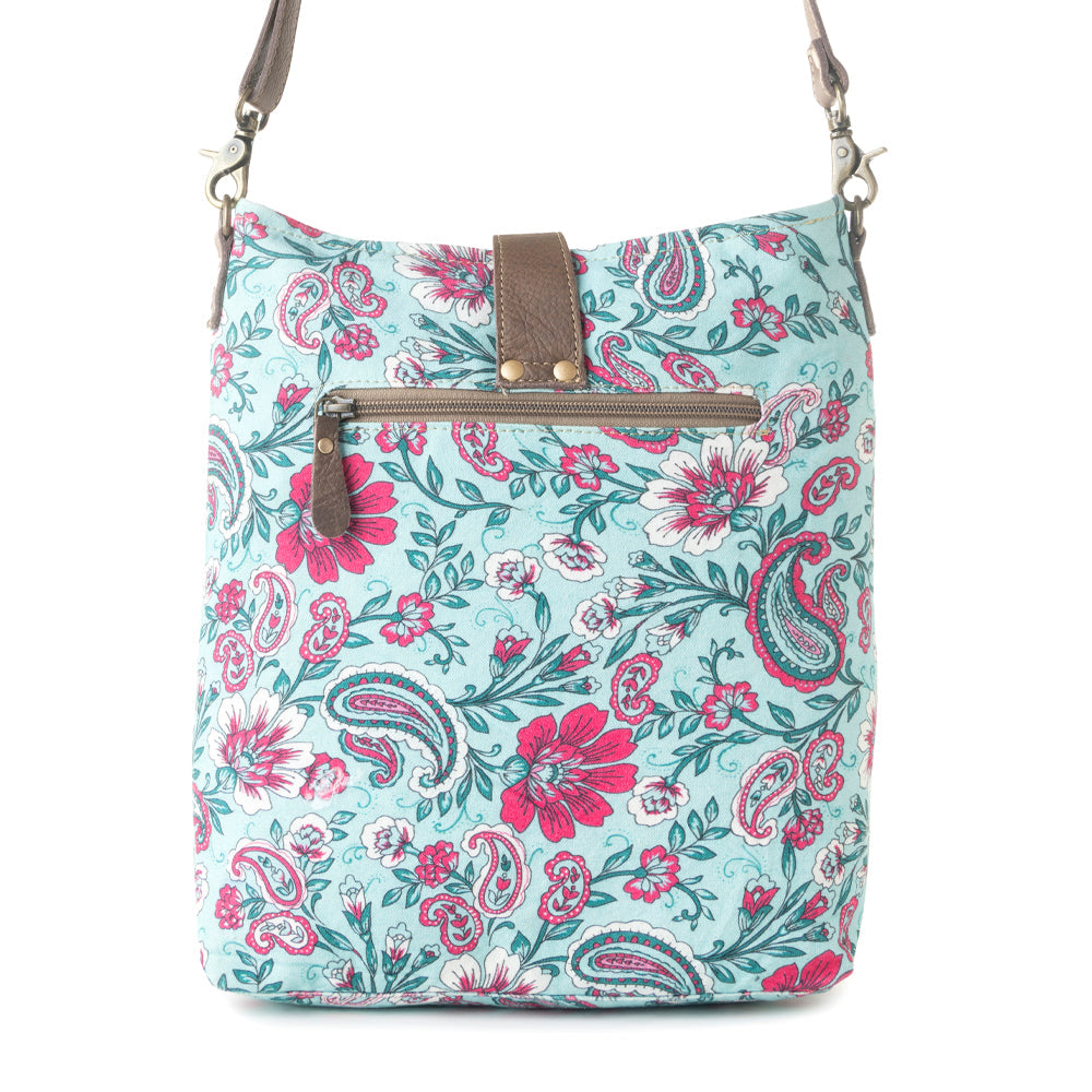 Aspendale upcycled canvas Bag for Women Blue with leather details - Myra USA