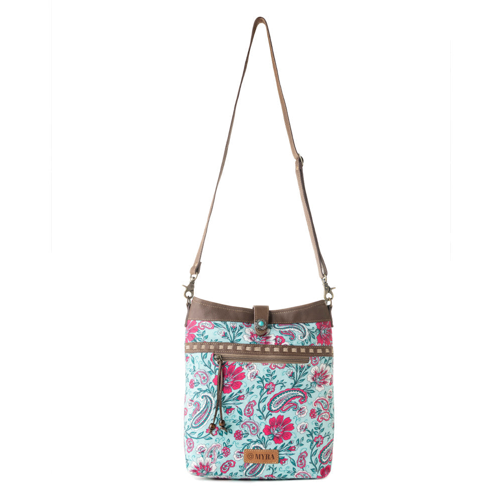Aspendale upcycled canvas Bag for Women Blue with leather details - Myra USA