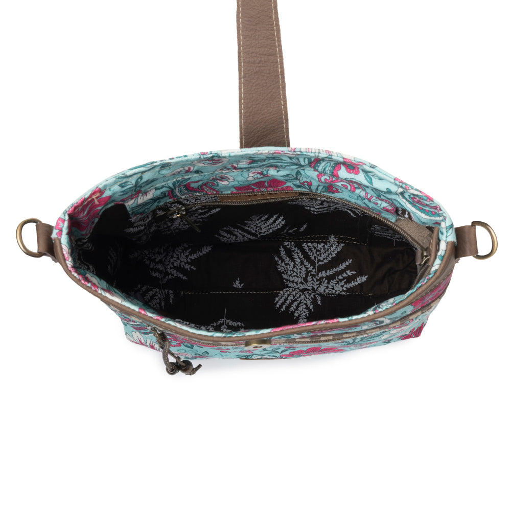 Aspendale upcycled canvas Bag for Women Blue with leather details - Myra USA