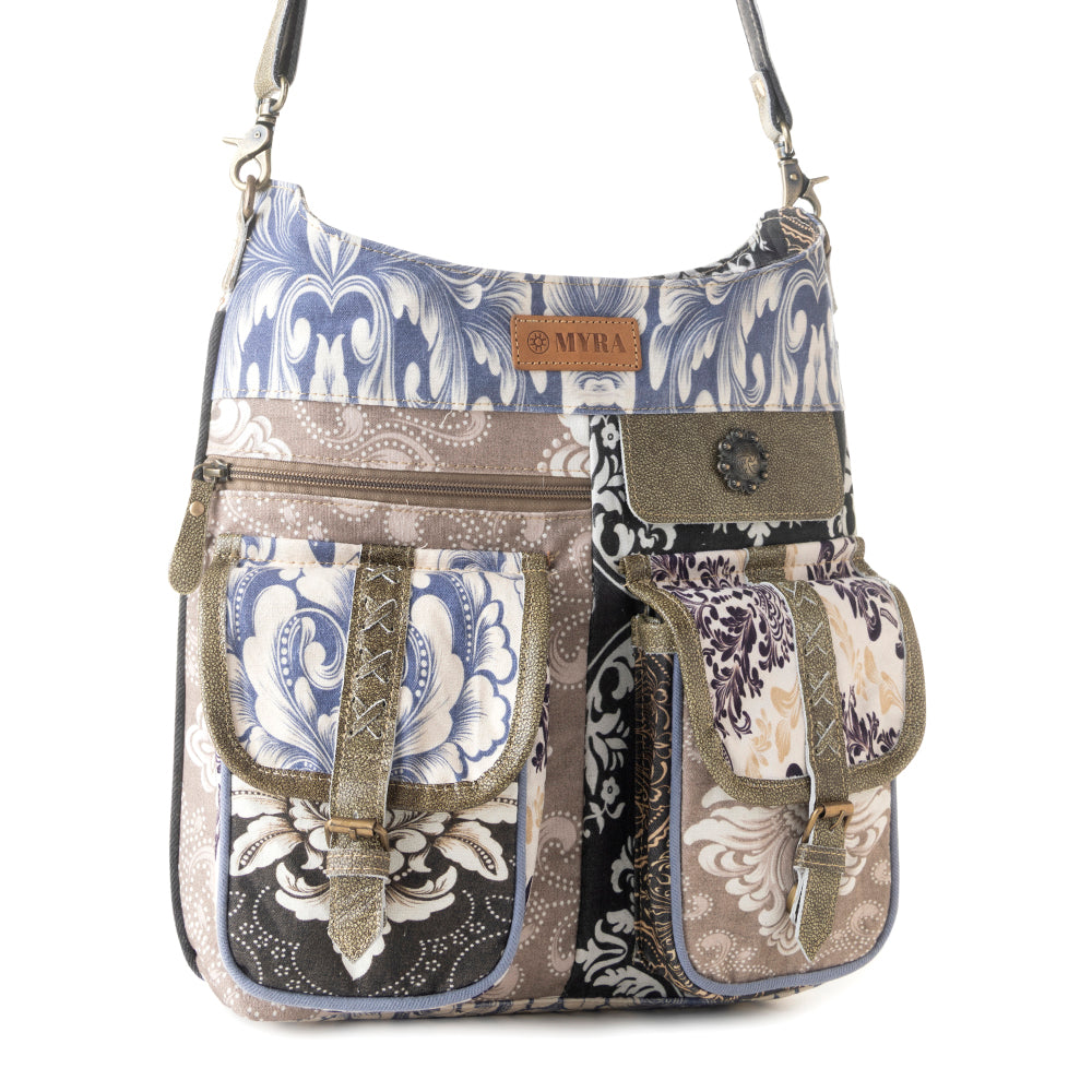 Le Fleur Bel Cowgirl Shoulder Bag for Women in blue floral with leather and Concho details - Myra USA