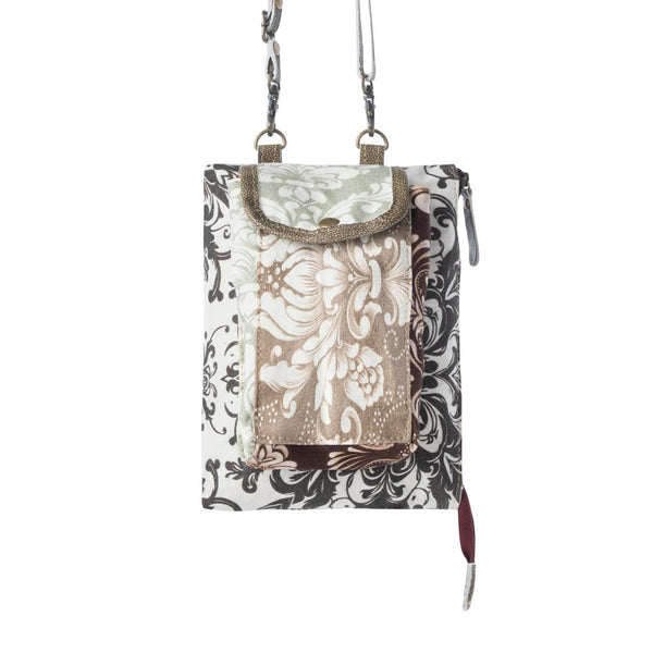 Wild Baroque Phone Crossbody in black with leather detail - Myra USA