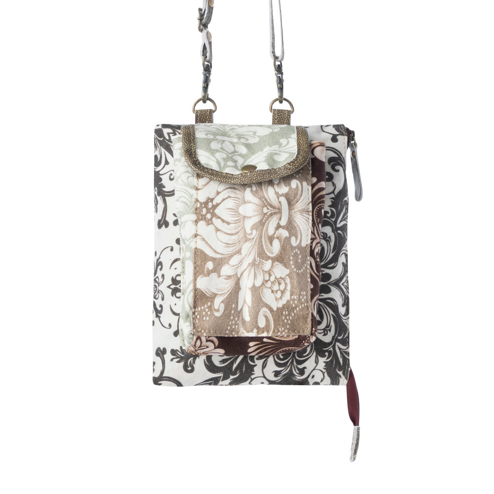 Wild Baroque Phone Crossbody in black with leather detail - Myra USA