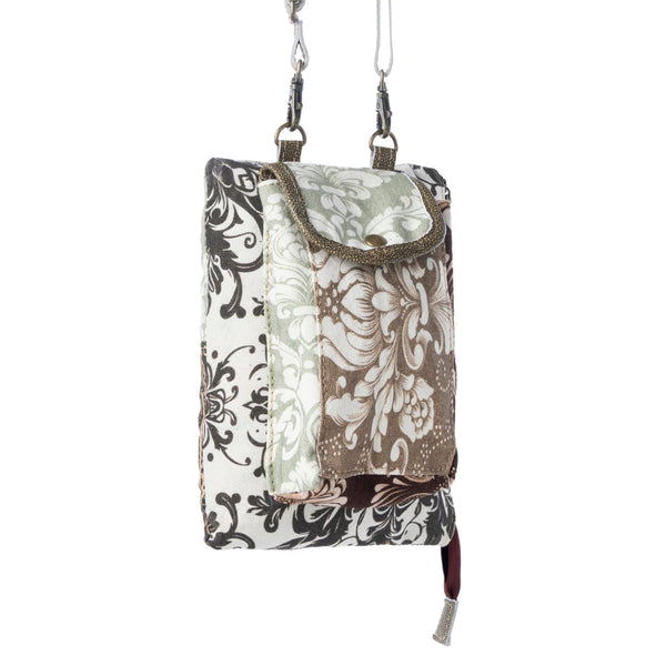 Wild Baroque Phone Crossbody in black with leather detail - Myra USA