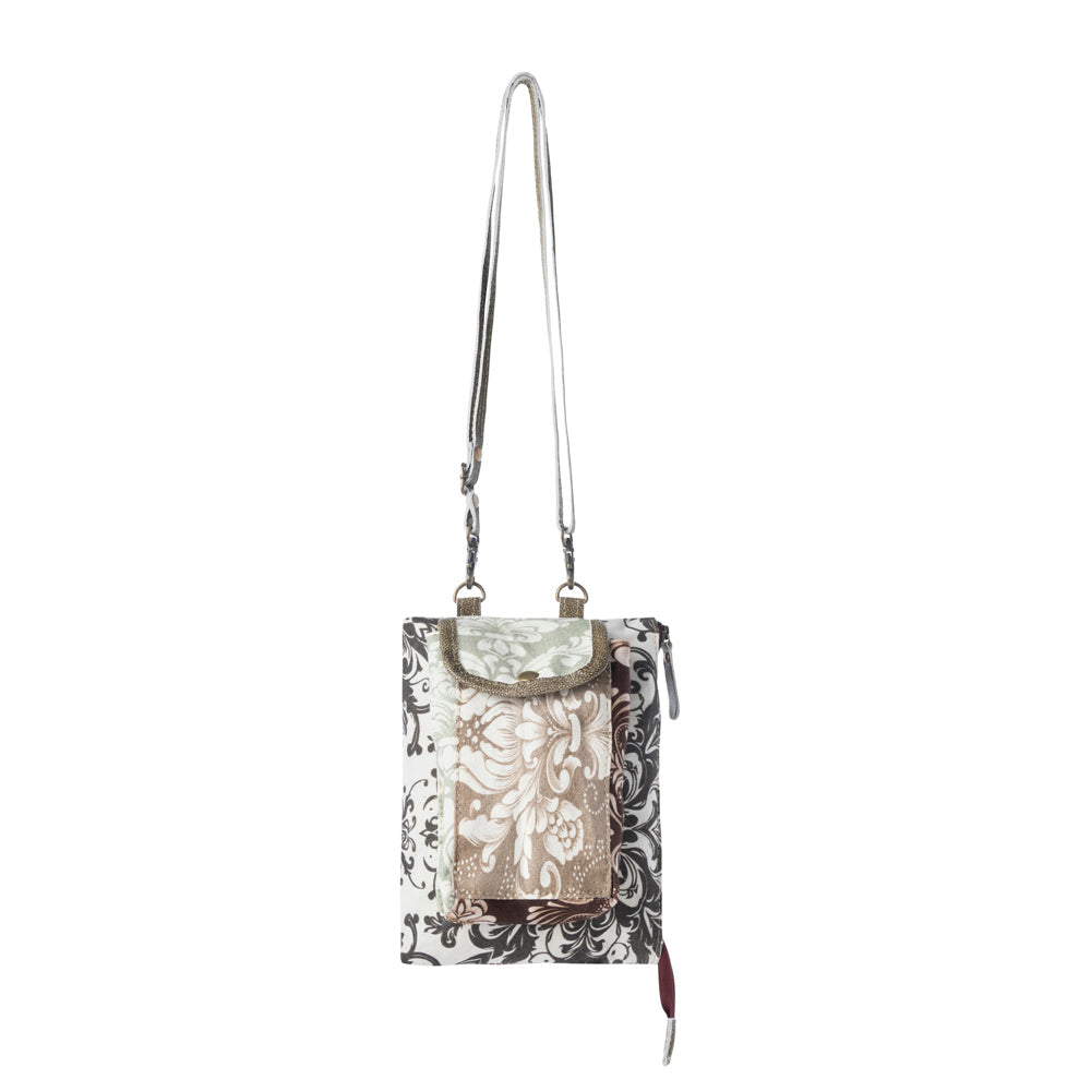 Wild Baroque Phone Crossbody in black with leather detail - Myra USA