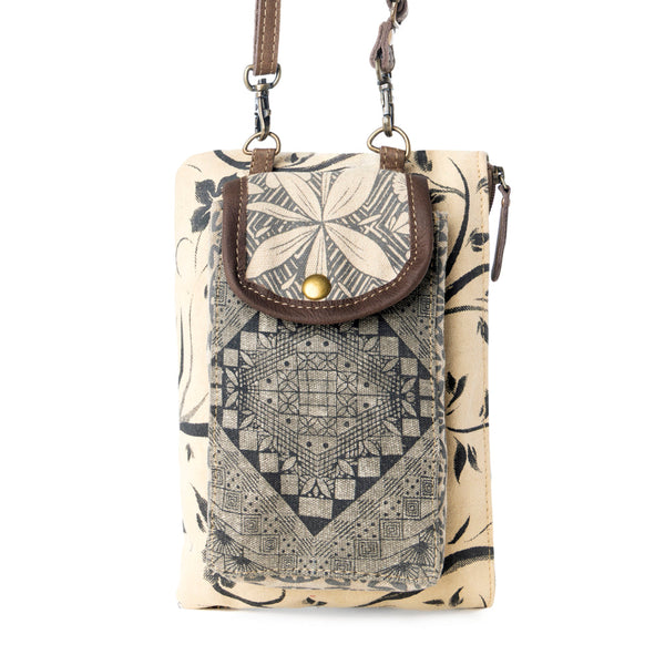 Vine Nouveau Western Phone Crossbody in sage with leather detail - Myra USA