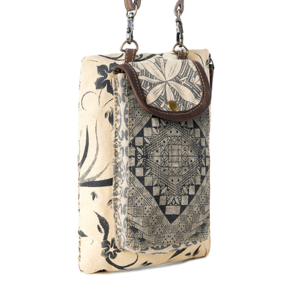 Vine Nouveau Western Phone Crossbody in sage with leather detail - Myra USA