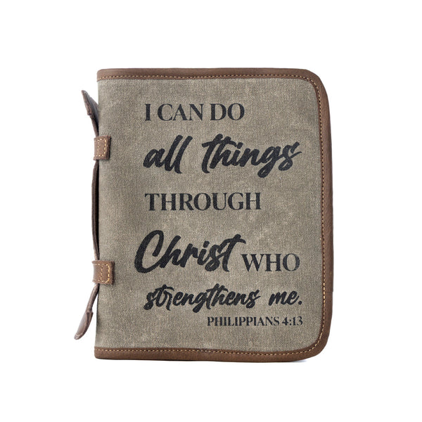 Graceword Western Bible Cover in olive with flap closure and leather detail - Myra USA