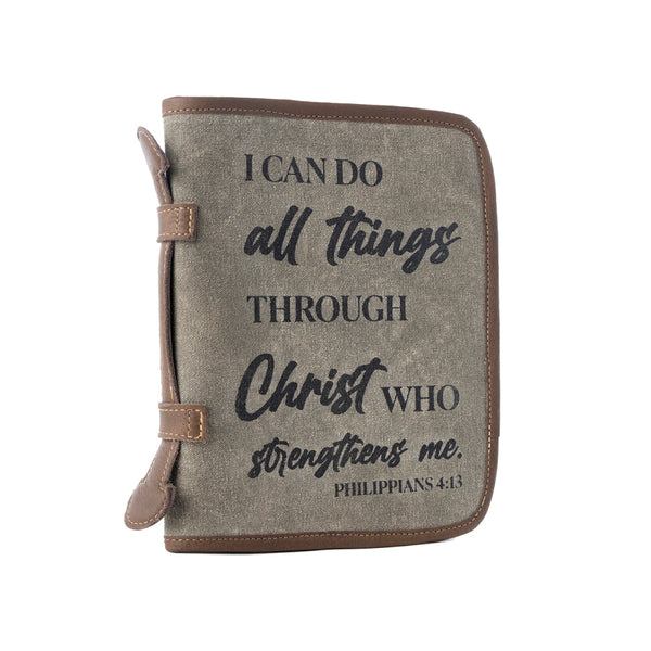 Graceword Western Bible Cover in olive with flap closure and leather detail - Myra USA