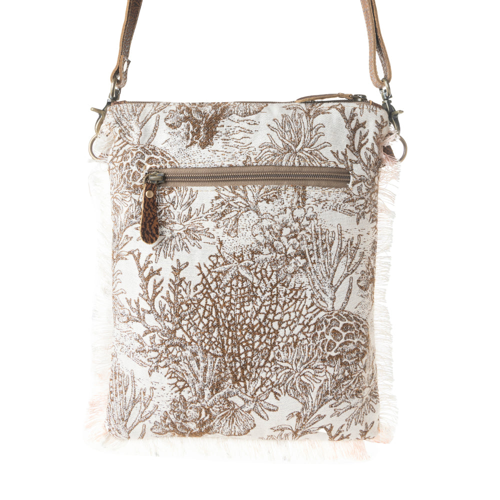 Loom Tapestry vintage Crossbody Bag for Women in white with fringe detail - Myra USA