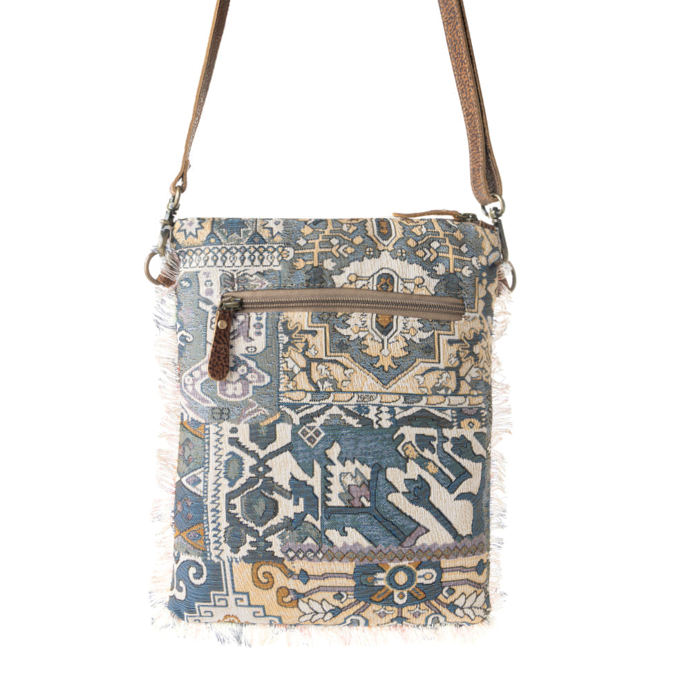 Loom Tapestry vintage crossbody Bag for Women in indigo with fringe detail - Myra USA