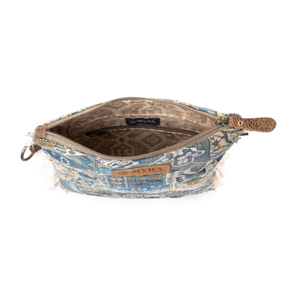 Loom Tapestry vintage crossbody Bag for Women in indigo with fringe detail - Myra USA
