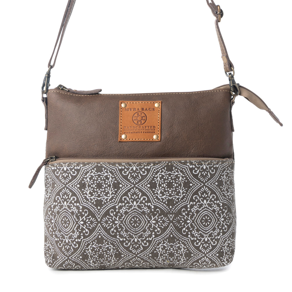 Wildprint Trail Vintage Crossbody Bag for Women in olive with tile detail - Myra USA
