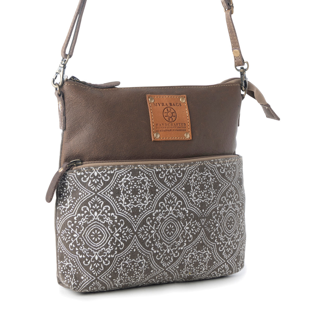 Wildprint Trail Vintage Crossbody Bag for Women in olive with tile detail - Myra USA
