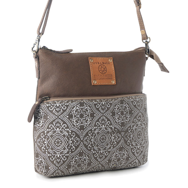 Wildprint Trail Vintage Crossbody Bag for Women in olive with tile detail - Myra USA