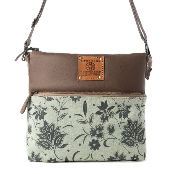 Wildprint Trail upcycled canvas crossbody Bag for Women in sage with floral detail - Myra USA