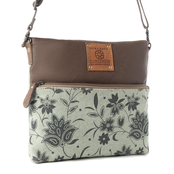 Wildprint Trail upcycled canvas crossbody Bag for Women in sage with floral detail - Myra USA