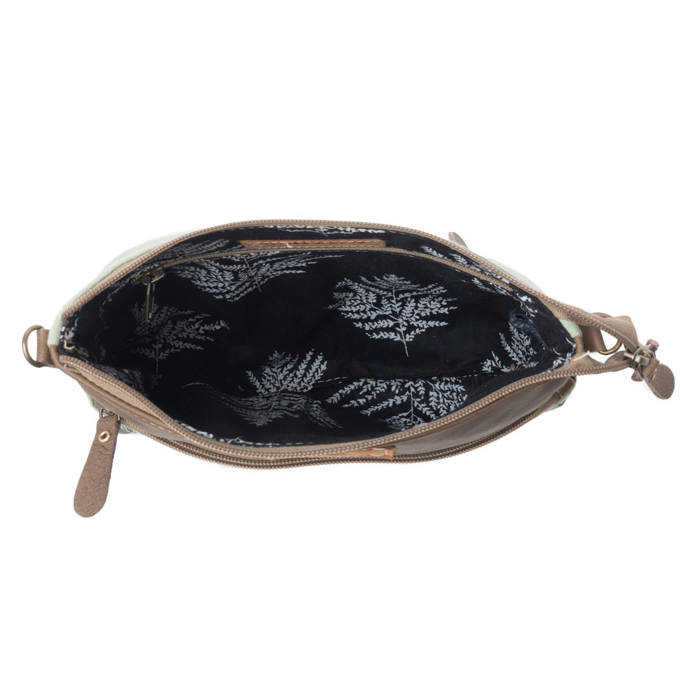 Wildprint Trail upcycled canvas crossbody Bag for Women in sage with floral detail - Myra USA