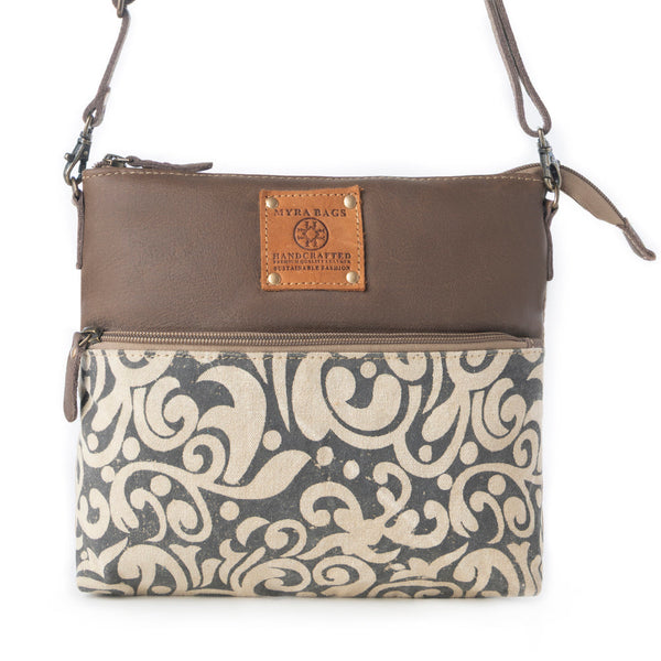 Wildprint Trail upcycled canvas crossbody Bag for Women in ivory with vintage print - Myra USA