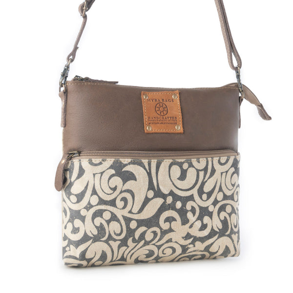 Wildprint Trail upcycled canvas crossbody Bag for Women in ivory with vintage print - Myra USA