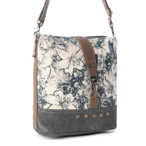 Frostbloom Vintage Shoulder Bag for Women in teal with floral detail - Myra USA