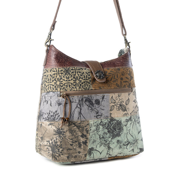 Sageweave Vintage Shoulder Bag for Women in sage with patch detail - Myra USA