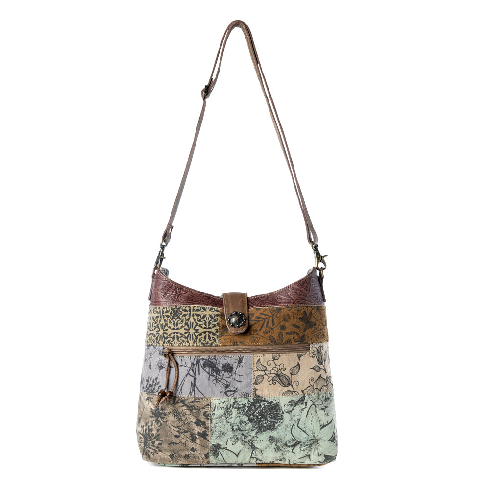 Sageweave Vintage Shoulder Bag for Women in sage with patch detail - Myra USA