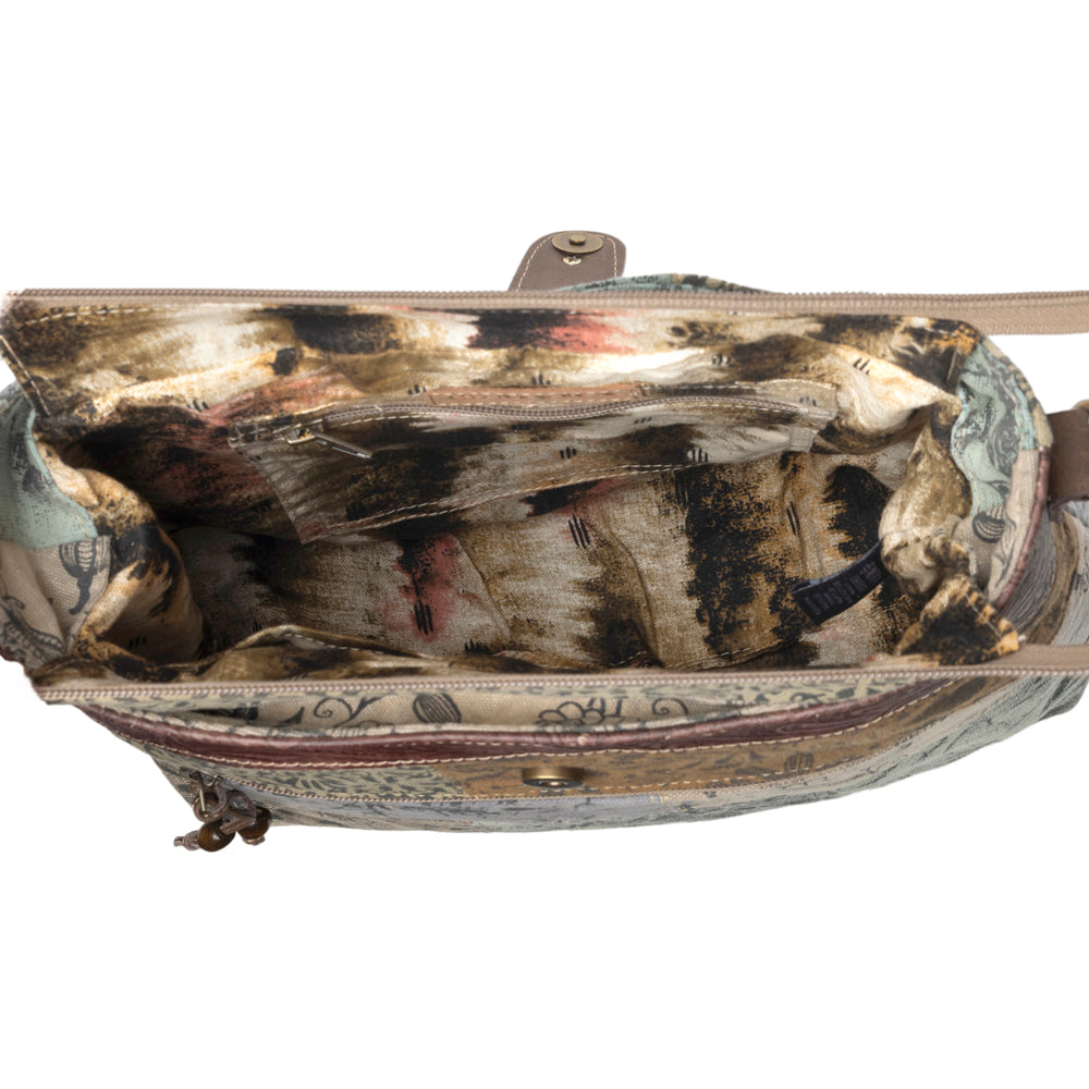 Sageweave Vintage Shoulder Bag for Women in sage with patch detail - Myra USA
