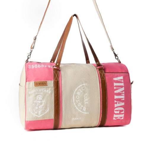 Wandermark Vintage Traveller Bag for Men in pink with leather detail - Myra USA