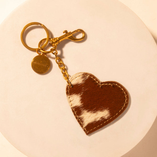 Cocoa Charm Heart Key Fob for Women in brown with hair-on detail for everyday western carry - Myra USA