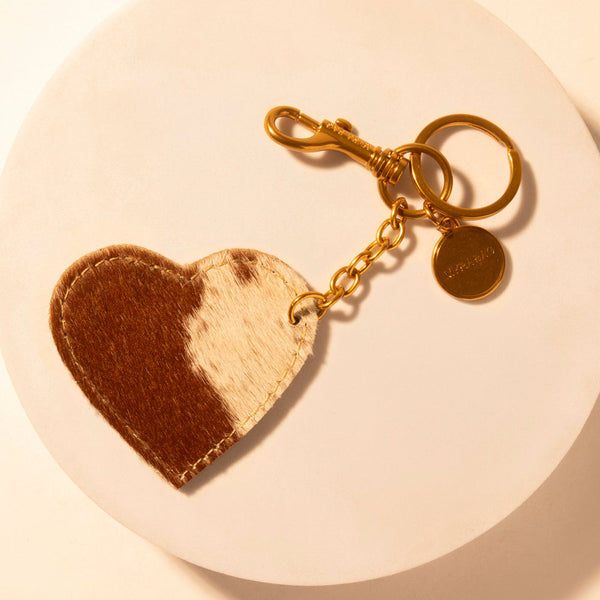 Cocoa Charm Heart Key Fob for Women in brown with hair-on detail for everyday western carry - Myra USA
