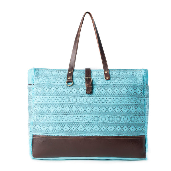 Aztec Sky Western Weekender Bag for Women in turquoise with print detail - Myra USA