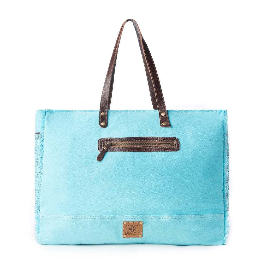 Aztec Sky Western Weekender Bag for Women in turquoise with print detail - Myra USA