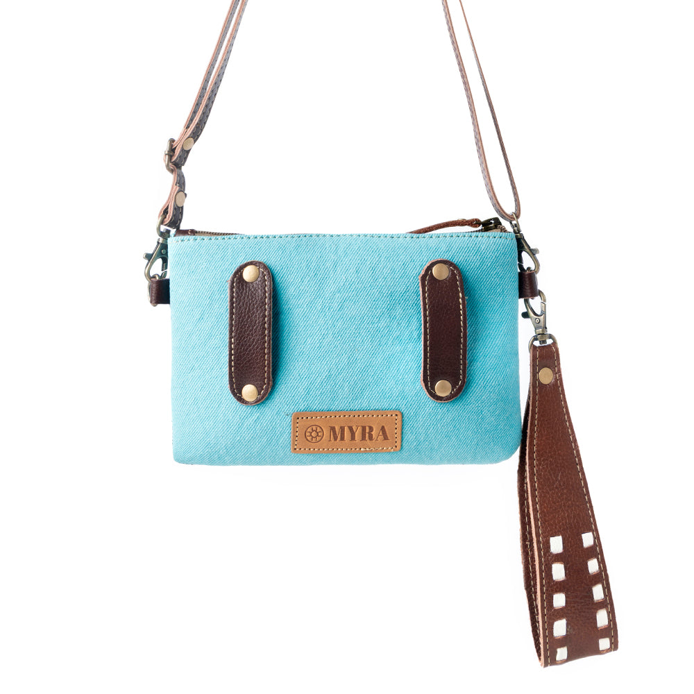 Aztec Sky Cotton Belt Bag for Women in turquoise with leather detail - Myra USA