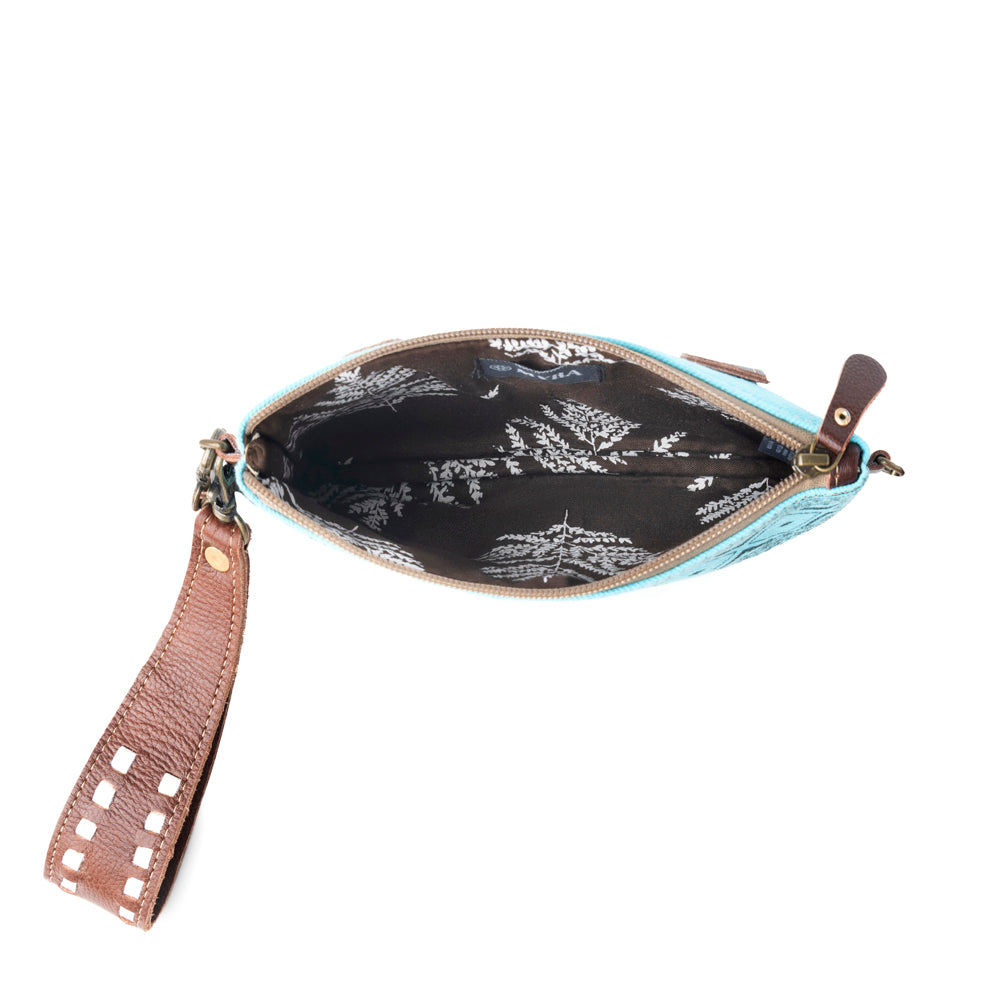 Aztec Sky Cotton Belt Bag for Women in turquoise with leather detail - Myra USA