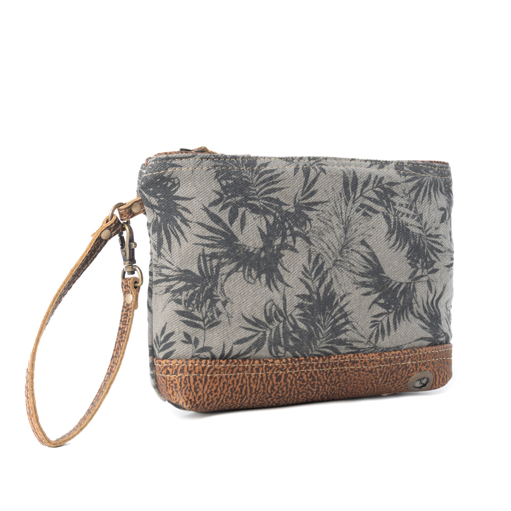 Fernfield Vintage Wristlet for Women in olive with leather detail - Myra USA