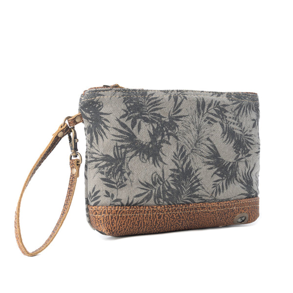 Fernfield Vintage Wristlet for Women in olive with leather detail - Myra USA