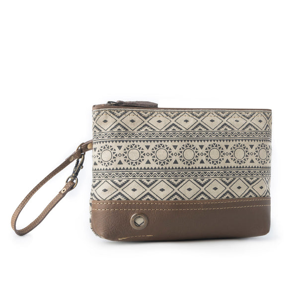 Sundust Vintage Wristlet for Women in ivory with leather detail - Myra USA