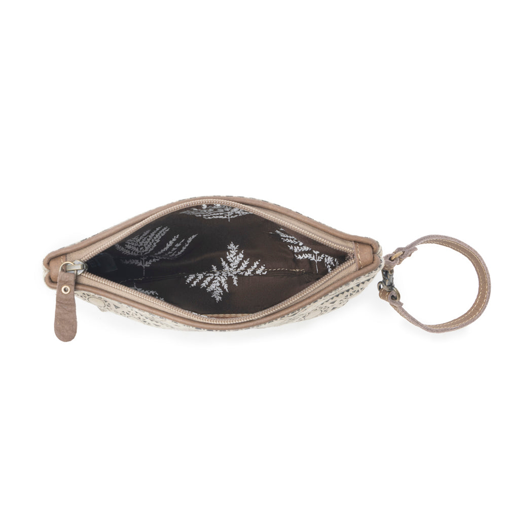 Sundust Vintage Wristlet for Women in ivory with leather detail - Myra USA