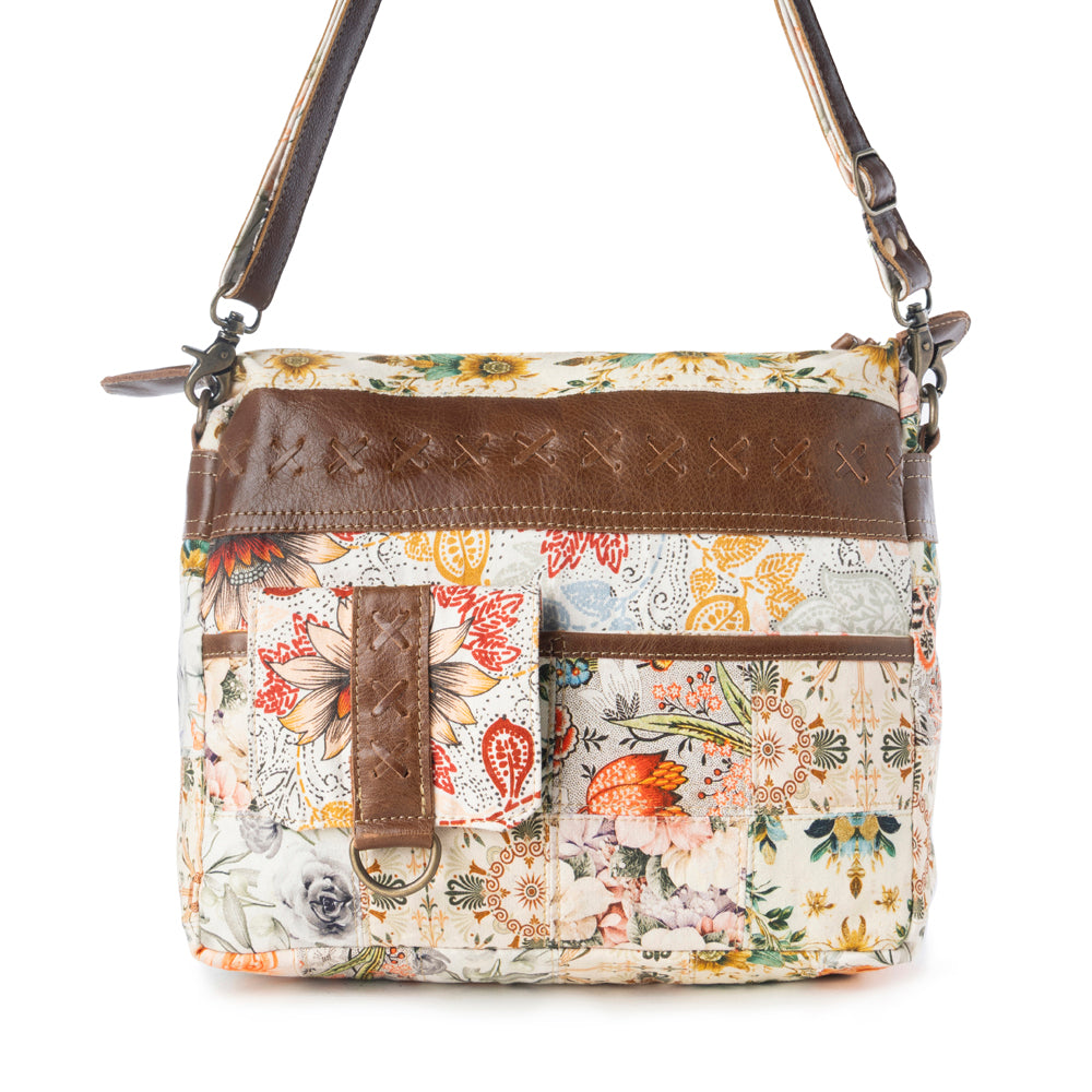 Posy Mesa upcycled canvas Bag for Women in beige with floral detail - Myra USA