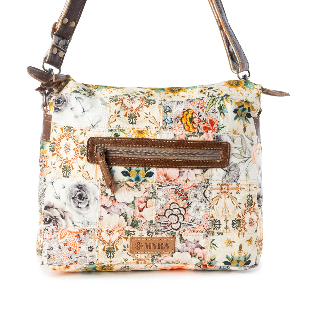 Posy Mesa upcycled canvas Bag for Women in beige with floral detail - Myra USA