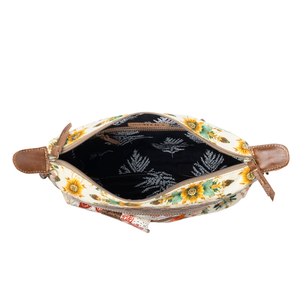 Posy Mesa upcycled canvas Bag for Women in beige with floral detail - Myra USA