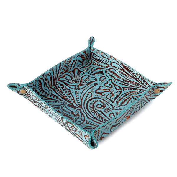 Copperwind Leather Tray in Aqua - Myra USA