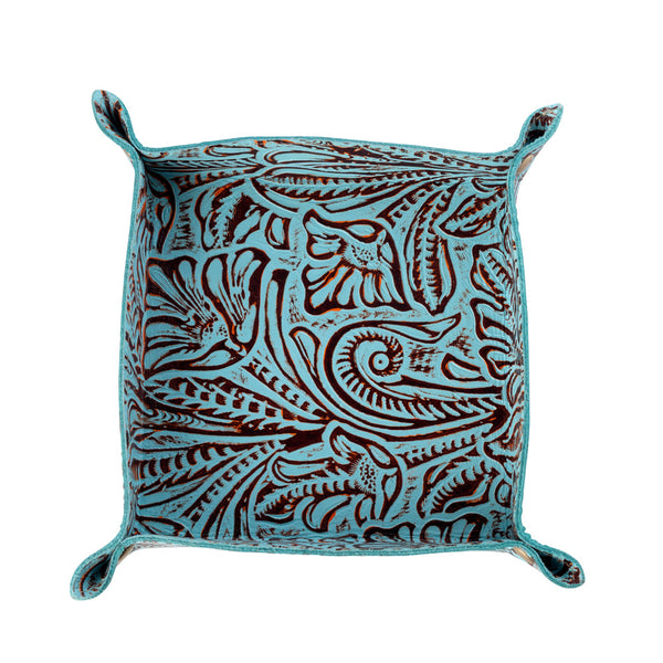 Copperwind Leather Tray in Aqua - Myra USA