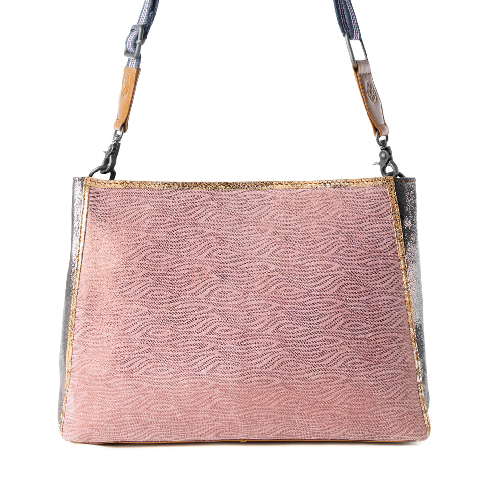 Rosemist Leather Bag for Women in pink with textured detail and shoulder strap - Myra USA