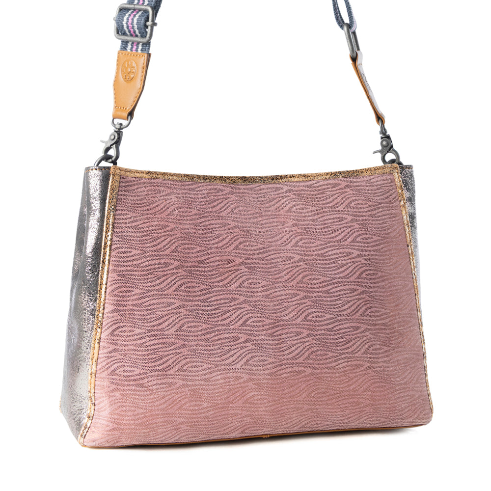 Rosemist Leather Bag for Women in pink with textured detail and shoulder strap - Myra USA